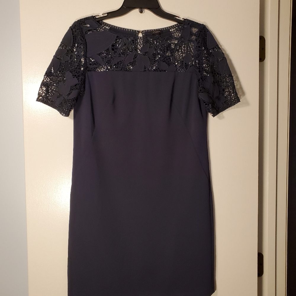 Short Navy shift dress with crocheted lace